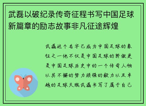 武磊以破纪录传奇征程书写中国足球新篇章的励志故事非凡征途辉煌 武磊以破纪录传奇征程书写中国足球新篇章的励志故事非凡征途辉煌